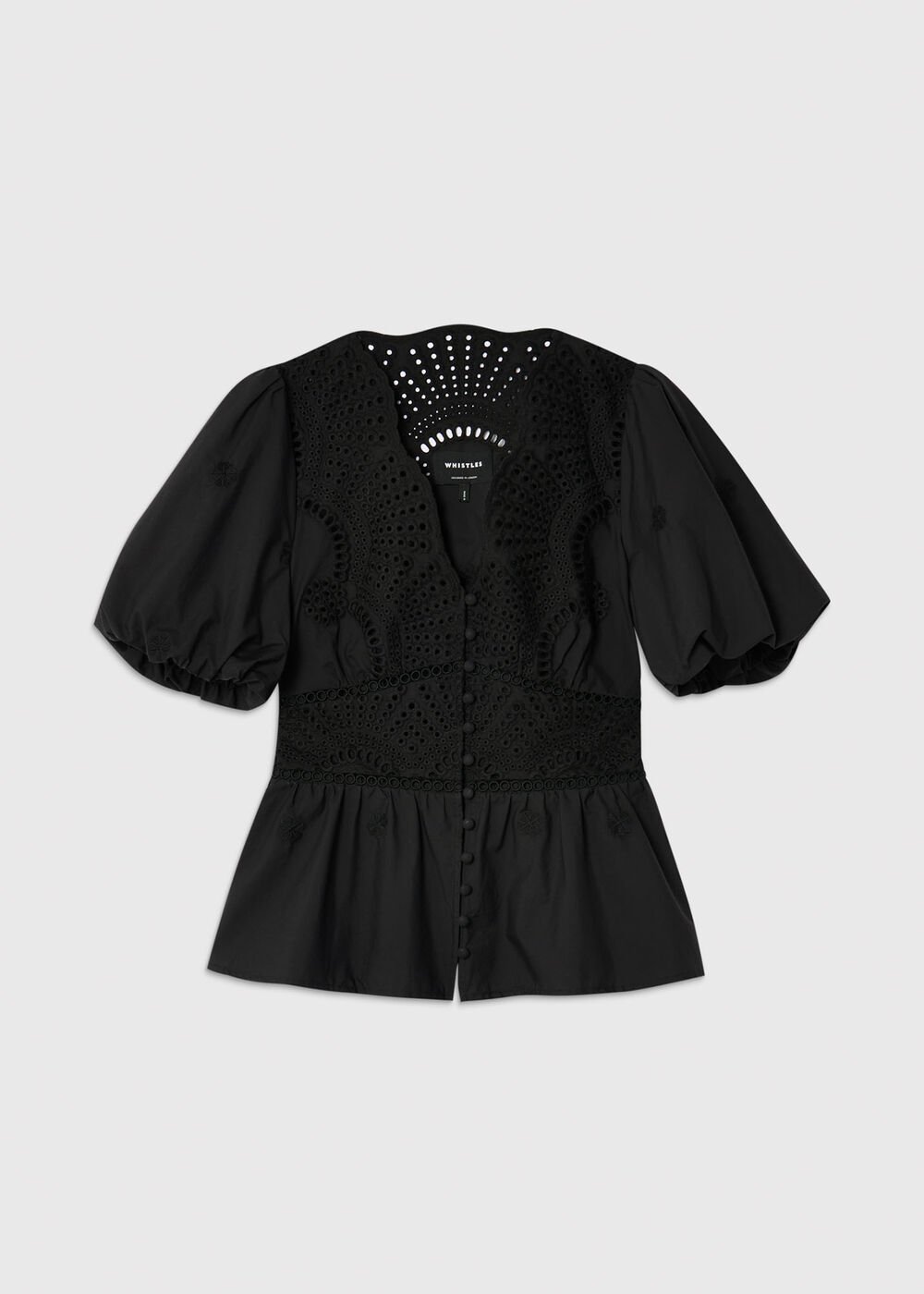 Cotton Broderie V Neck Blouse