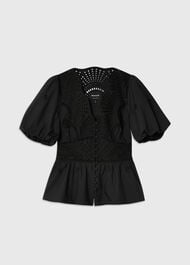 Cotton Broderie V Neck Blouse