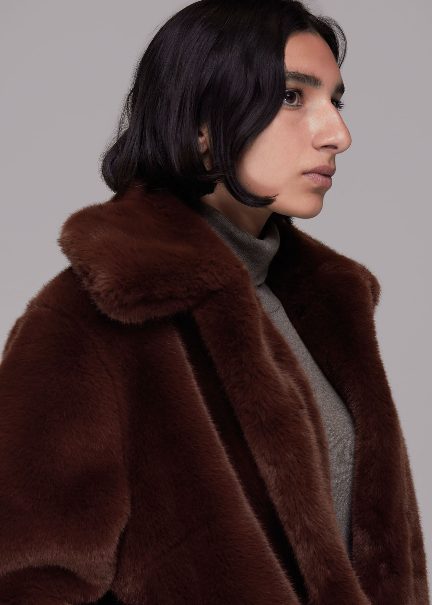 Chocolate Drew Faux Fur Coat WHISTLES