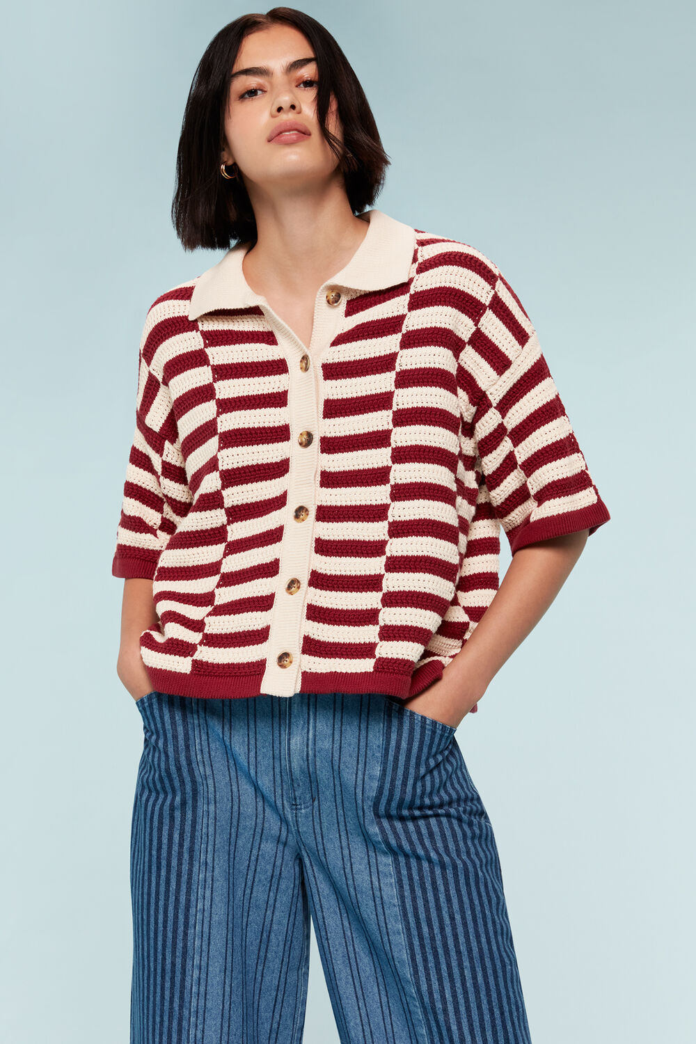 Crochet Stepped Stripe Shirt