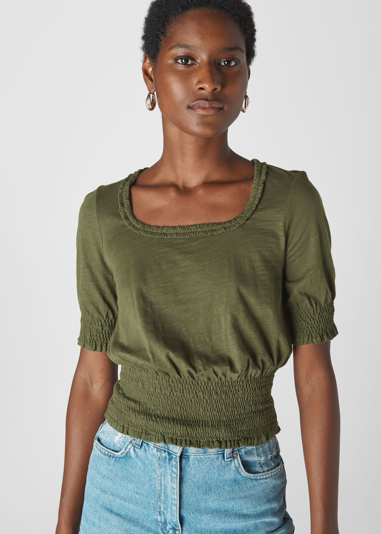 Smocked Ruffle Top Olive