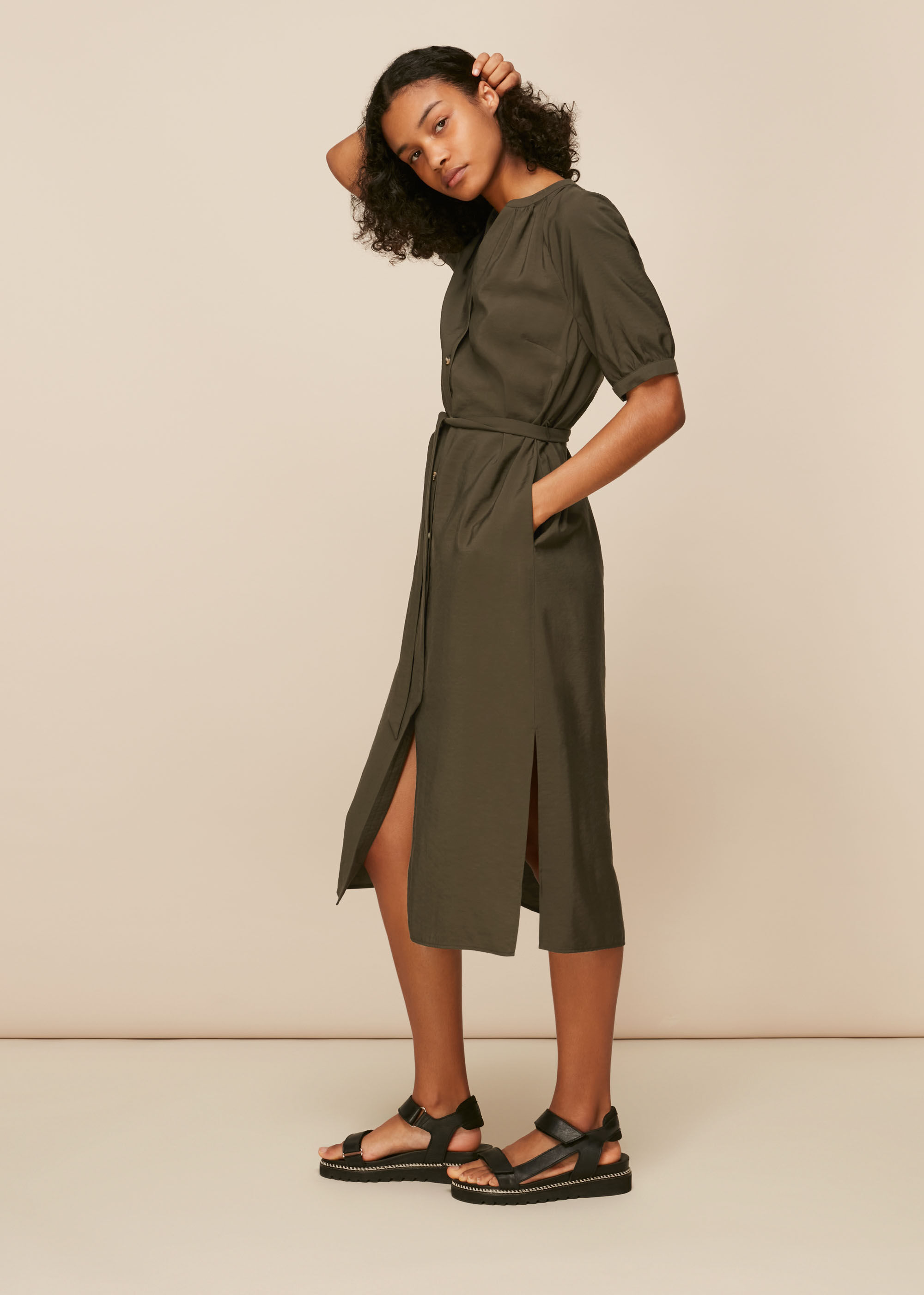 Khaki dress on sale with buttons