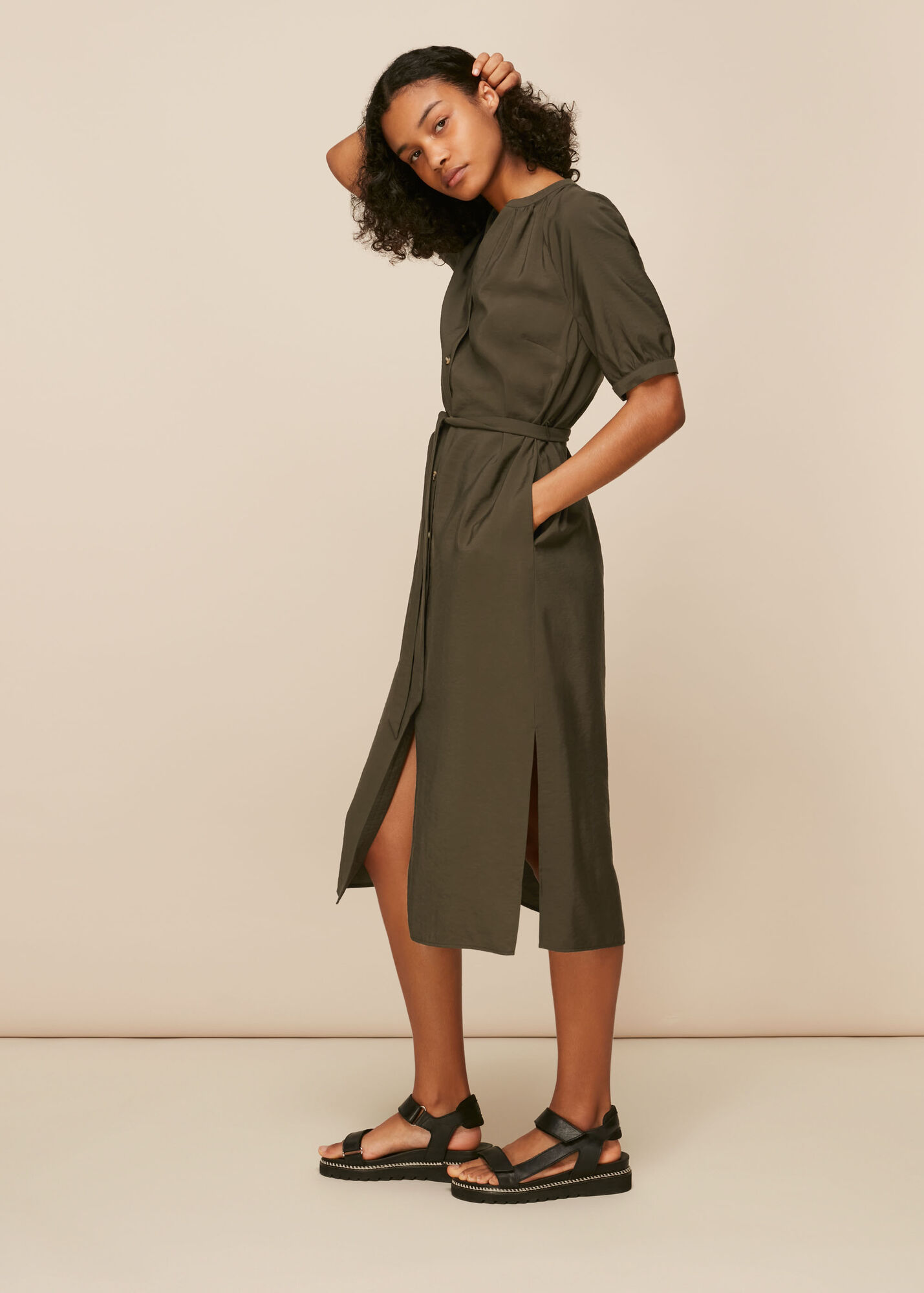Whistles Women Olivia Button Midi Dress - Khaki - 08