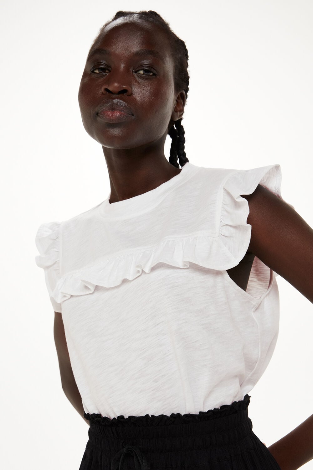 White Cotton Yoke Frill Top