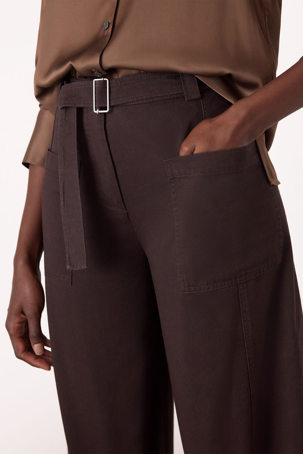 Brown Belted Cotton Barrel Trouser