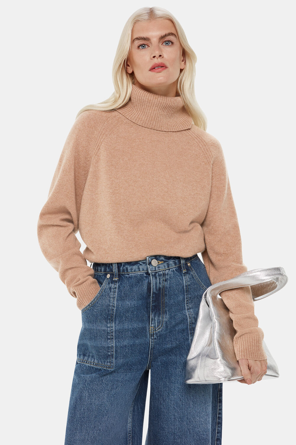 Camel Petite Cashmere Turtleneck Sweater