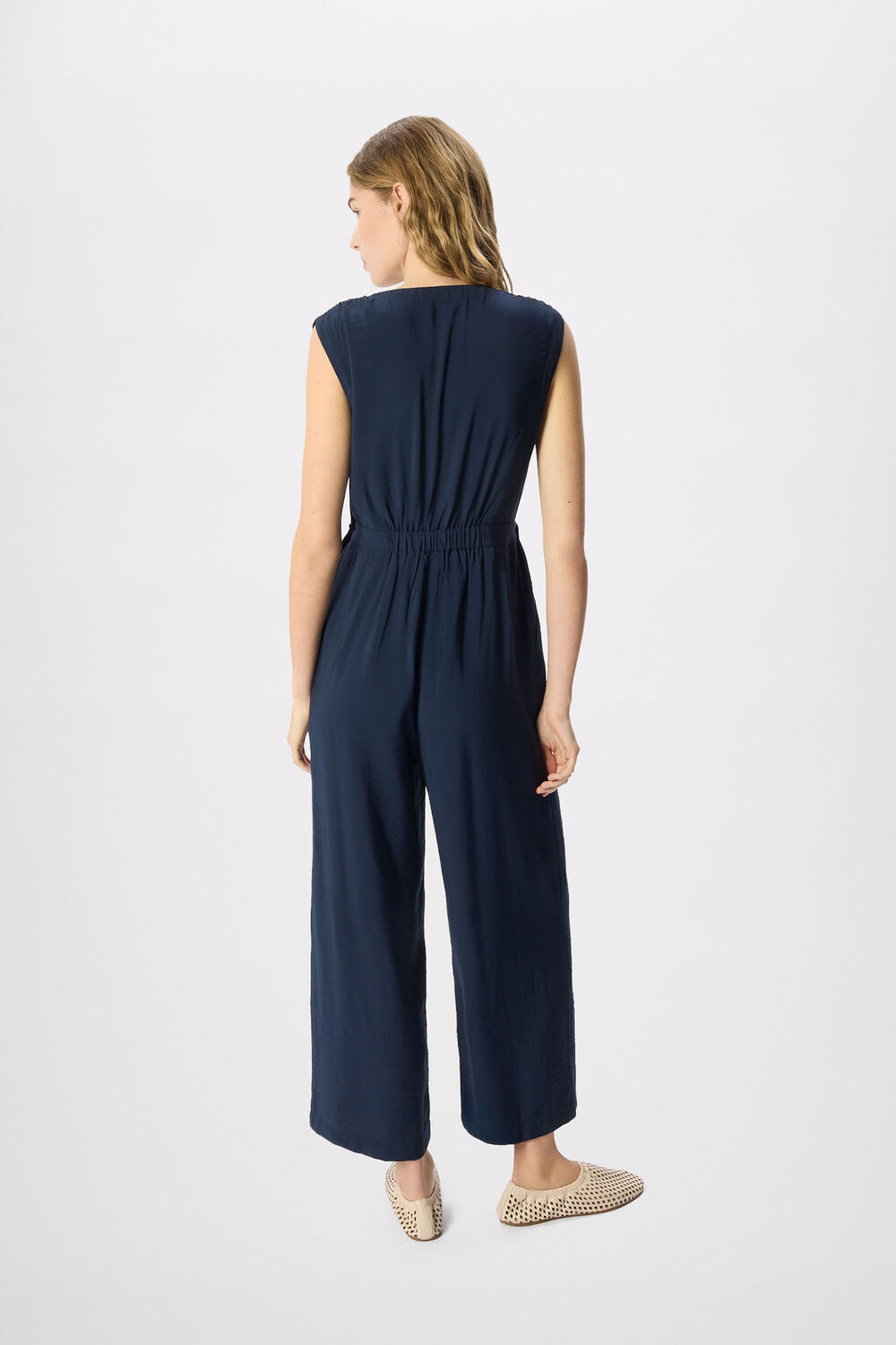 Navy V Neck Sleeveless Jumpsuit