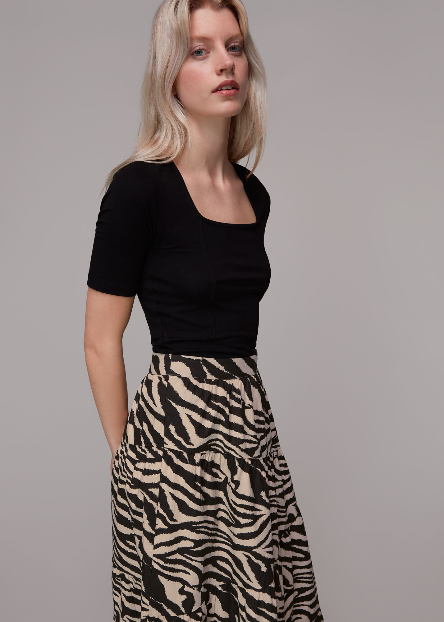 Multicolour Mountain Zebra Tiered Skirt WHISTLES