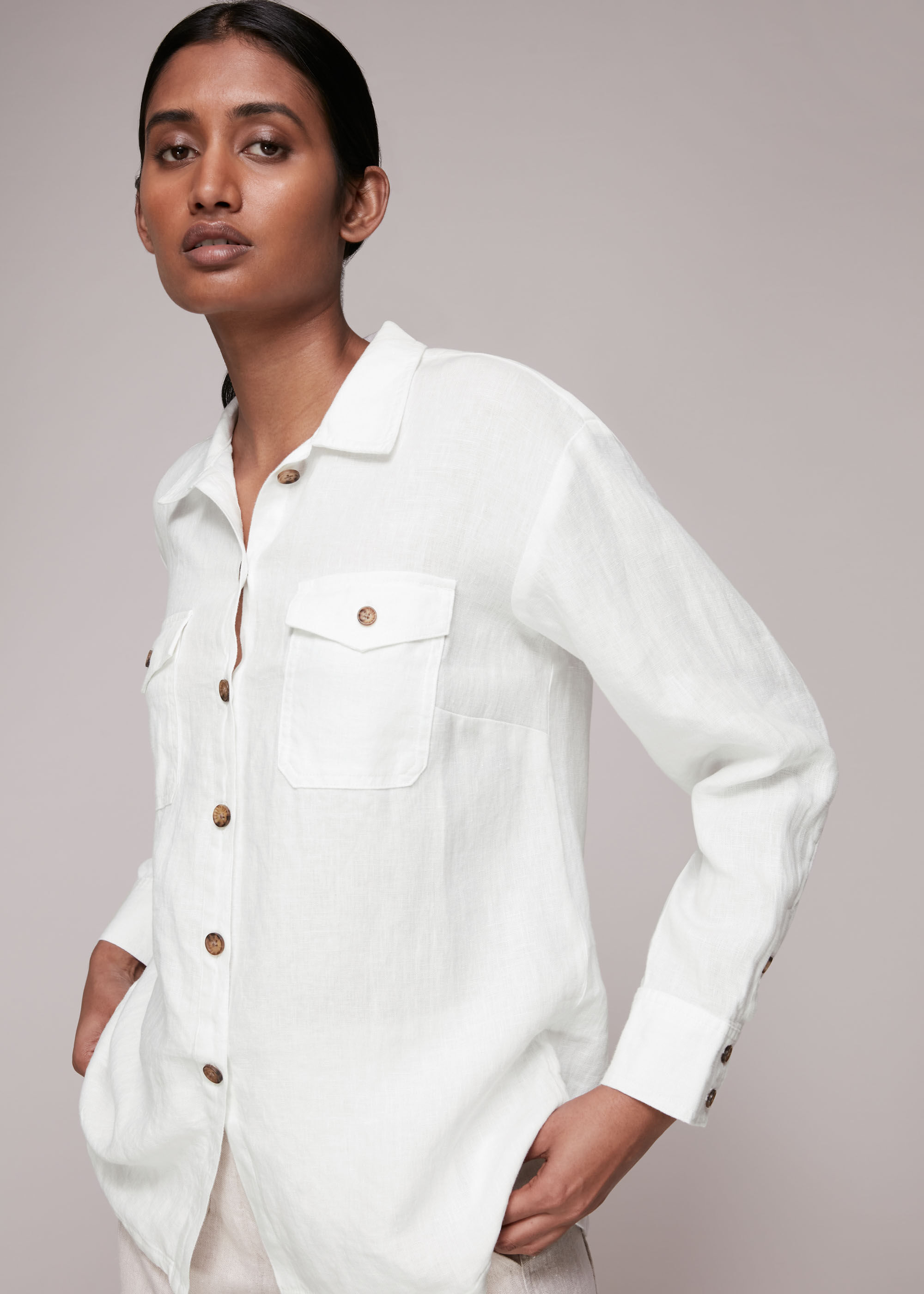 White linen shirt for women top