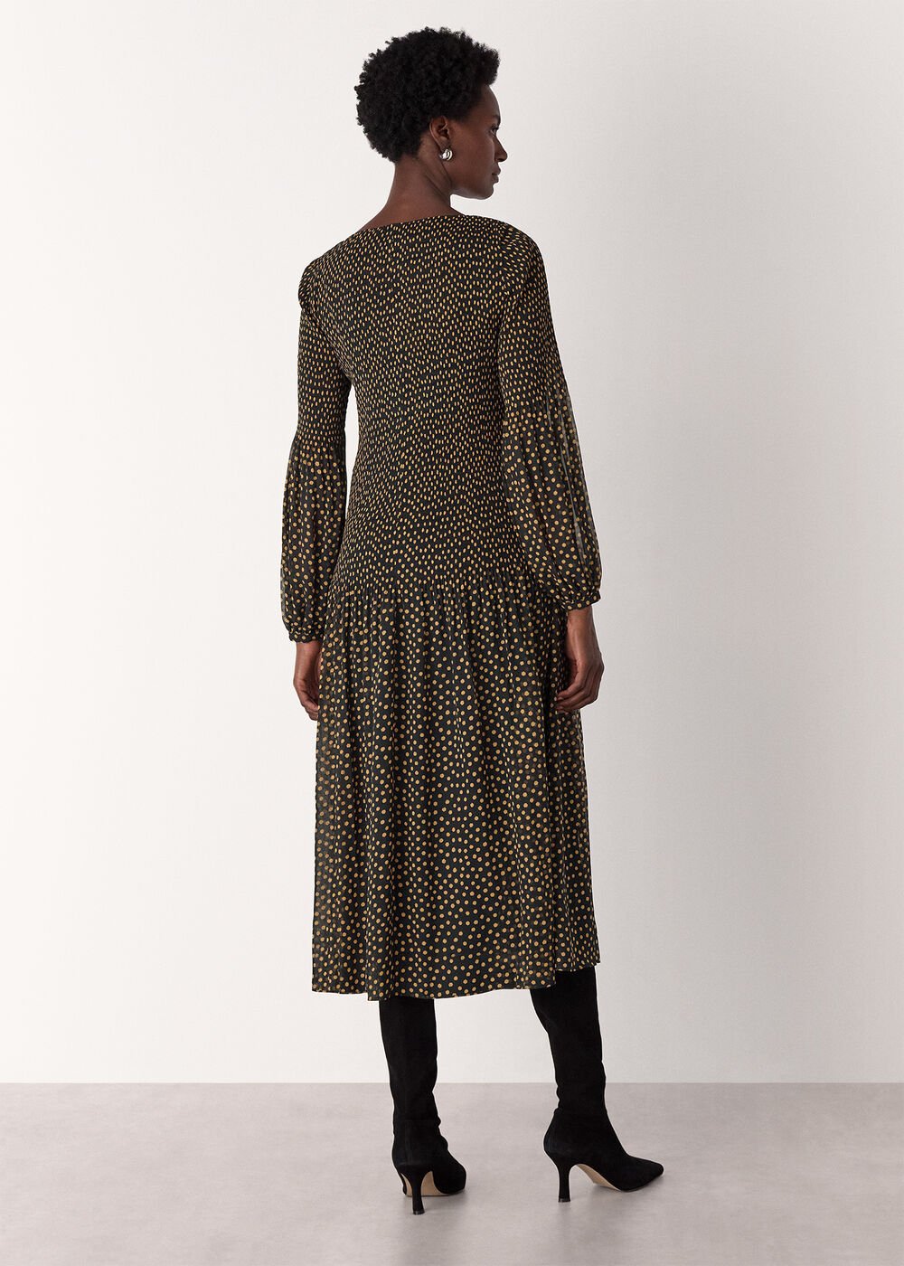 Spot Print Plisse Midi Dress