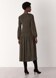 Spot Print Plisse Midi Dress