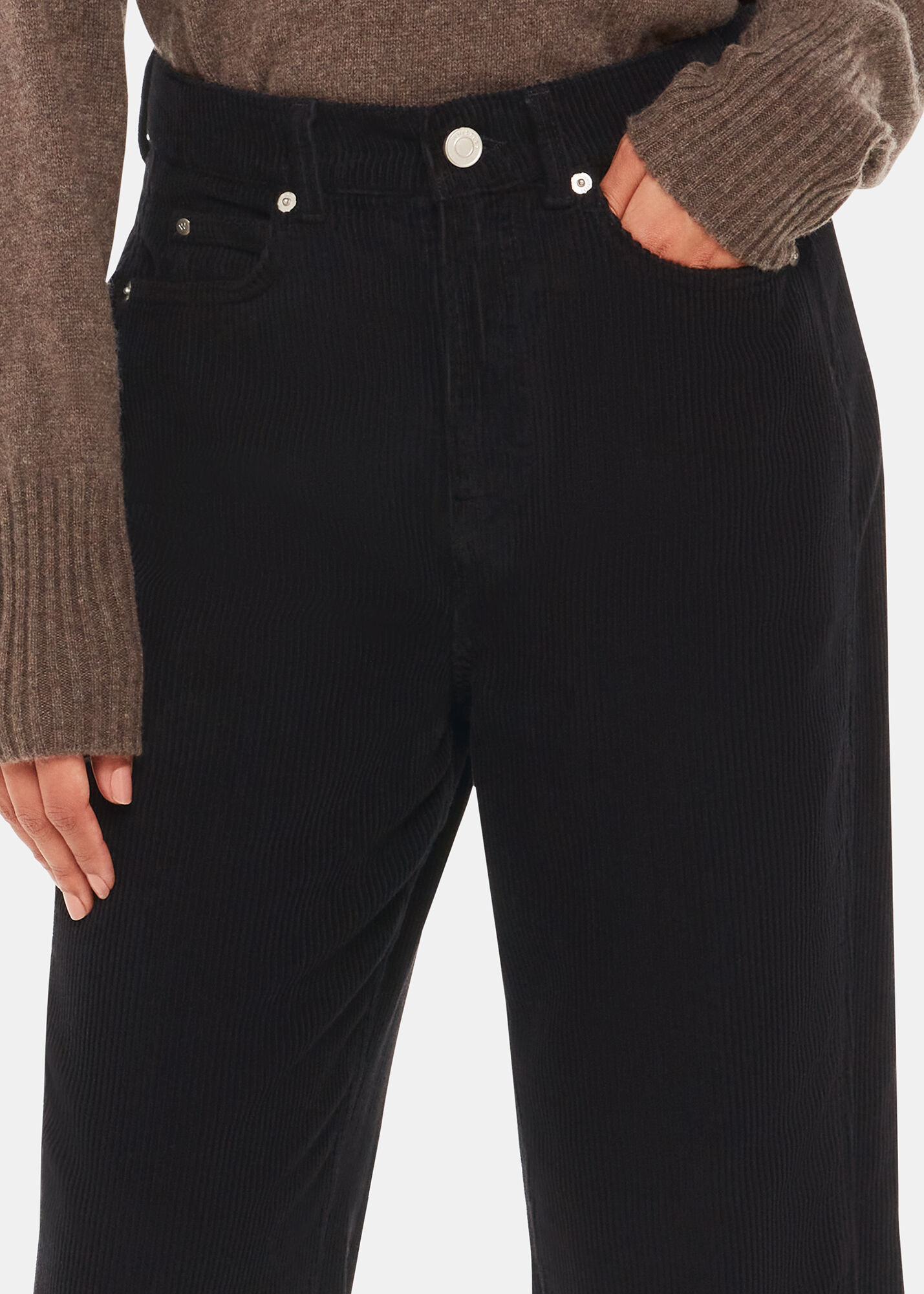 Black High Waist Cord Barrel Jean WHISTLES