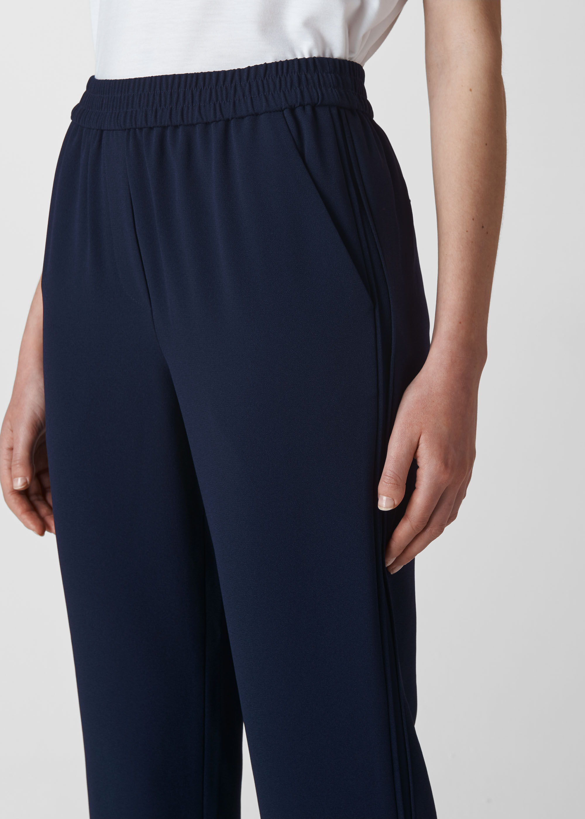 Navy Elyse Satin Trouser | WHISTLES 