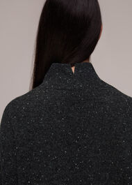 Funnel Neck Flecked Knit Dress