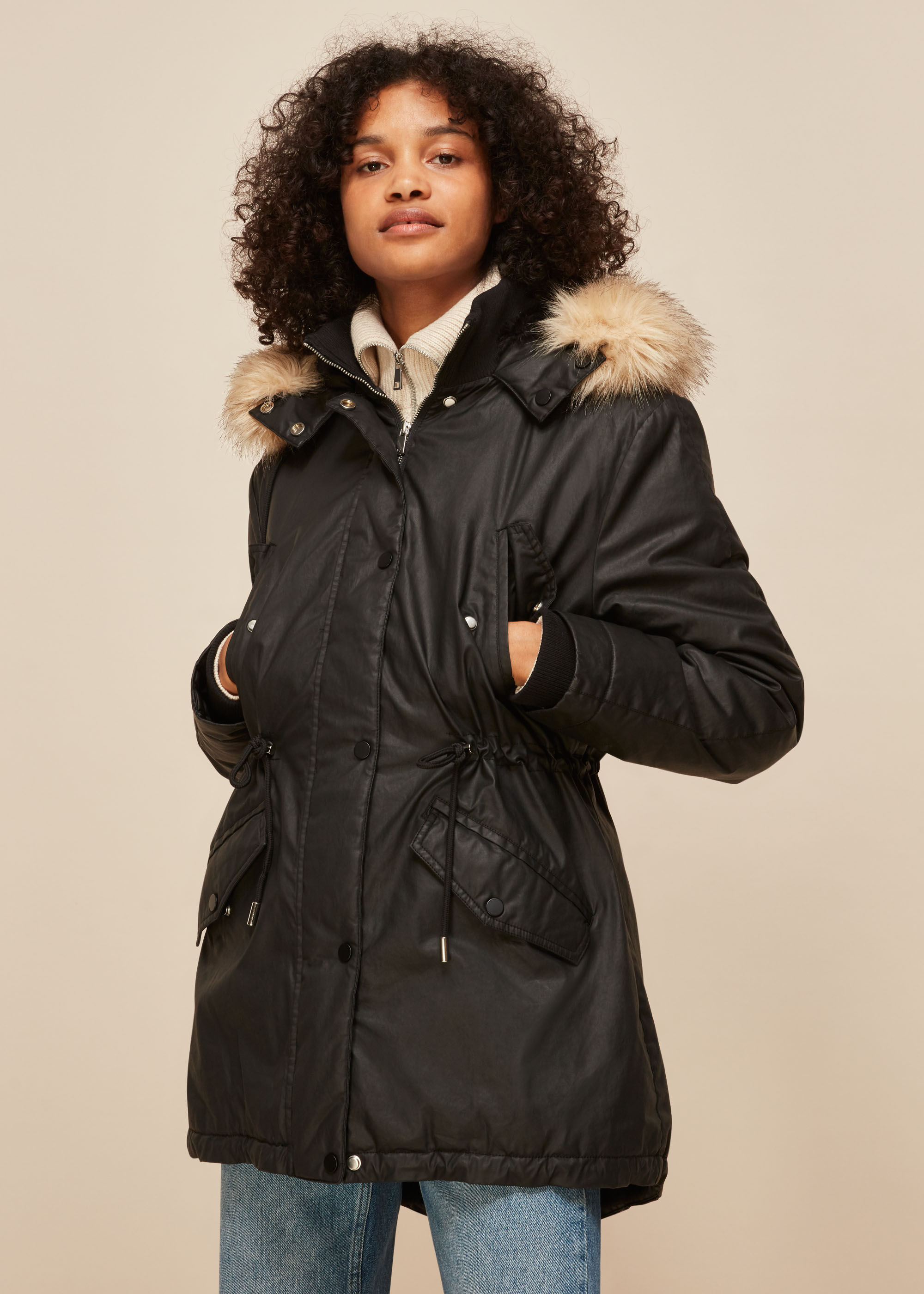 Whistles faux fur lined waxy top parka