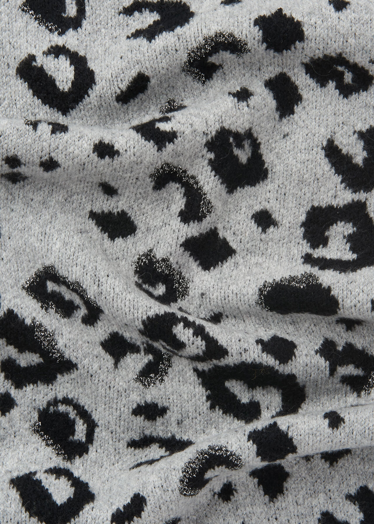 Leopard Intarsia Knit Scarf Grey Marl
