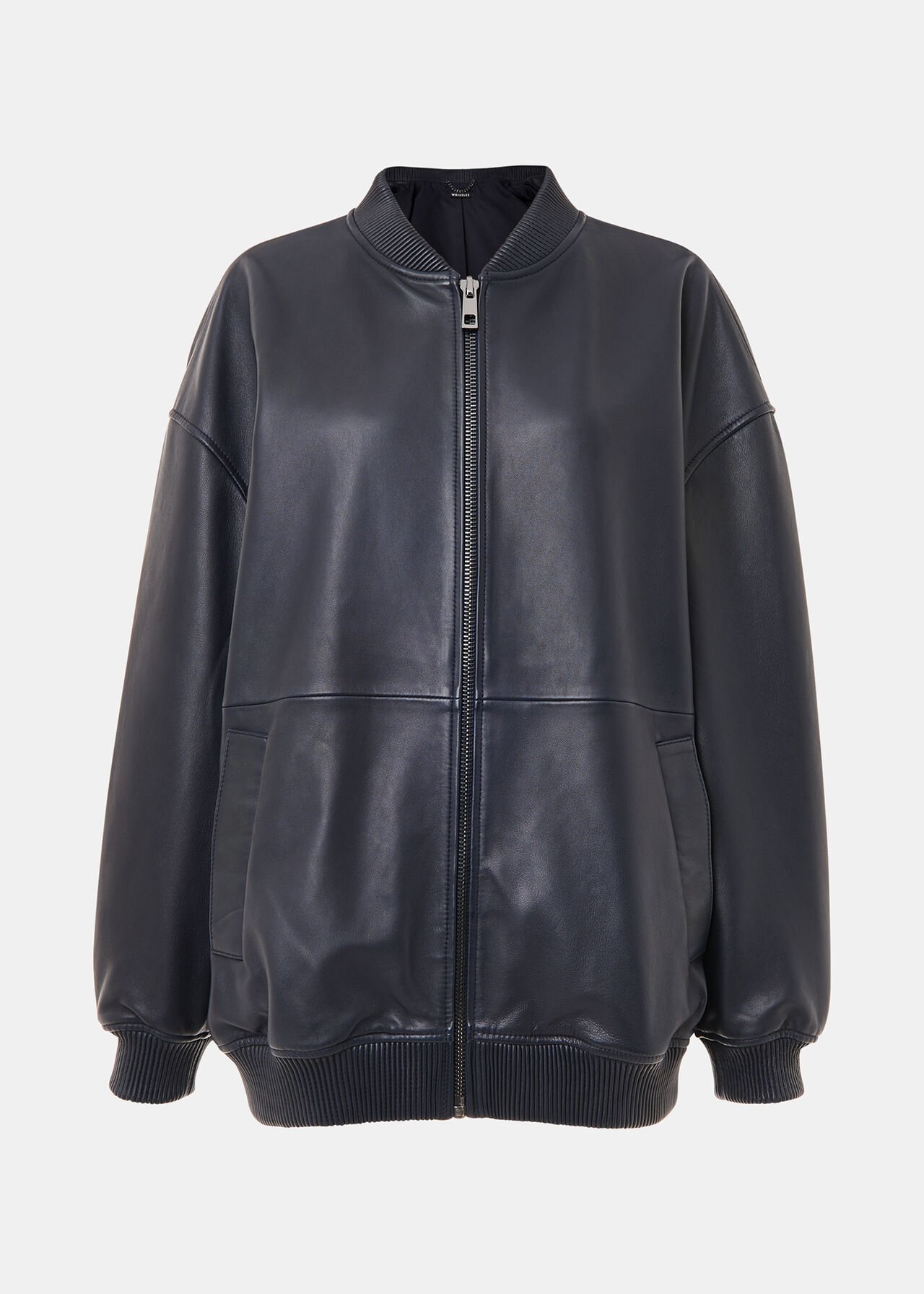 Navy Erin Leather Bomber | WHISTLES