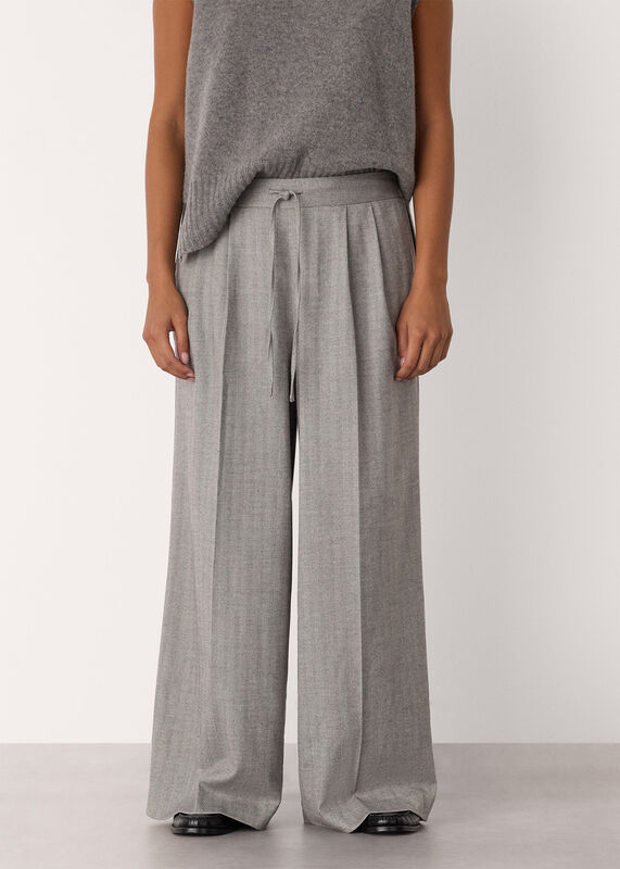 Grey Petite Herringbone Wide Leg Trouser