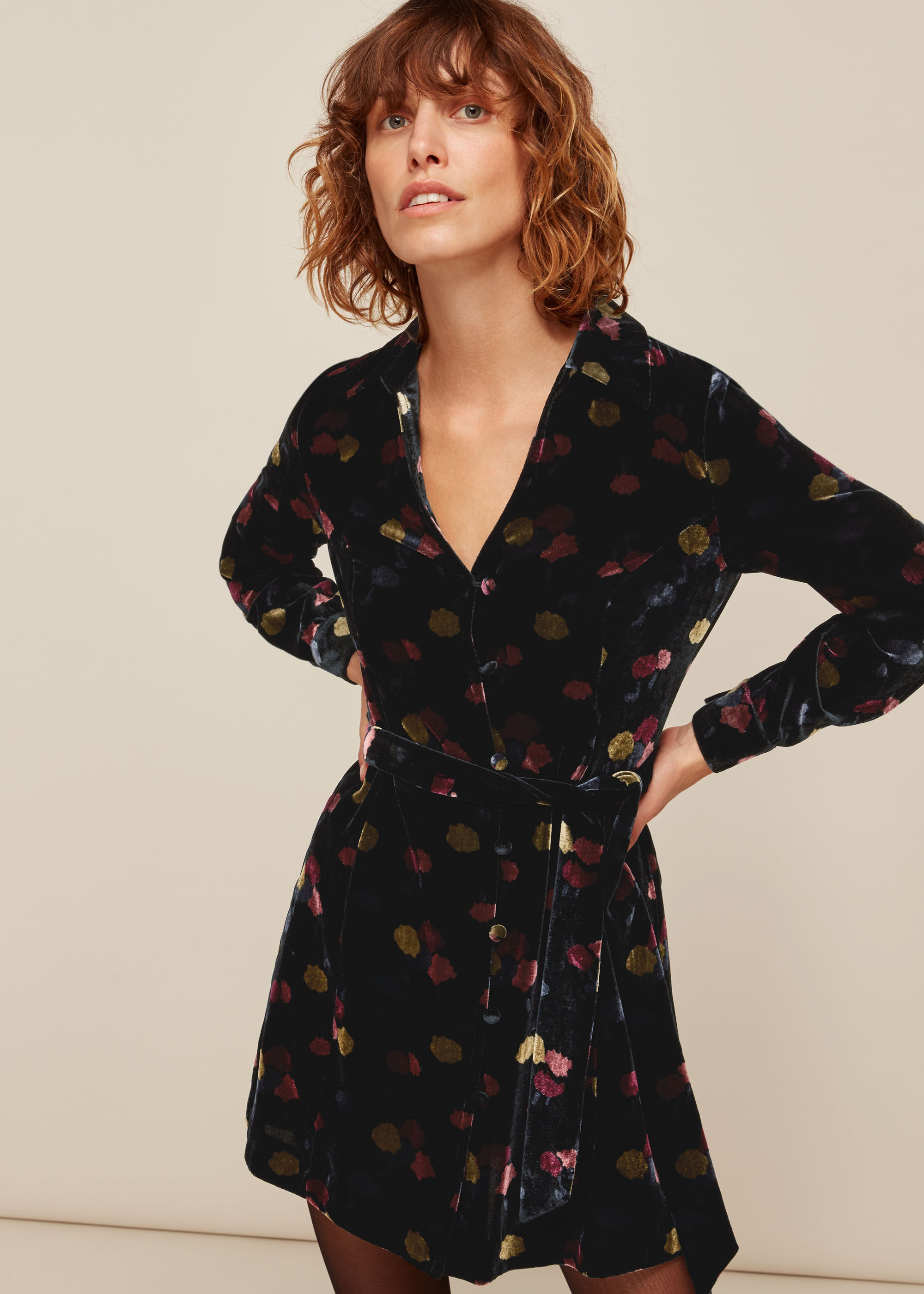 Black/Multi Flowerpod Velvet Dress | WHISTLES |