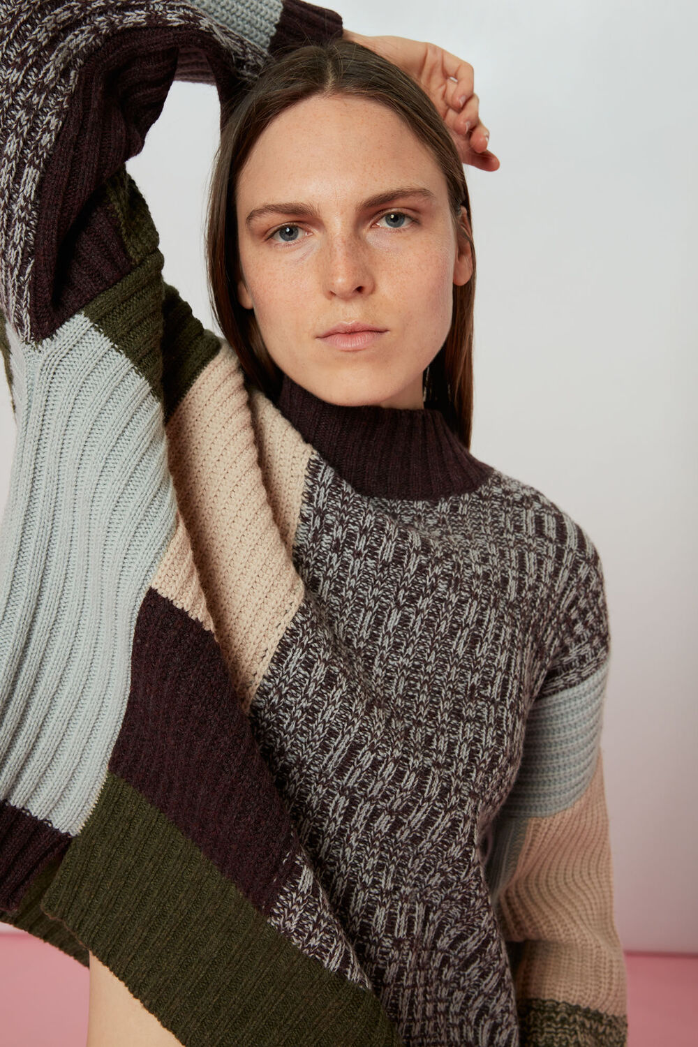 Patchwork Funnel Neck Jumper