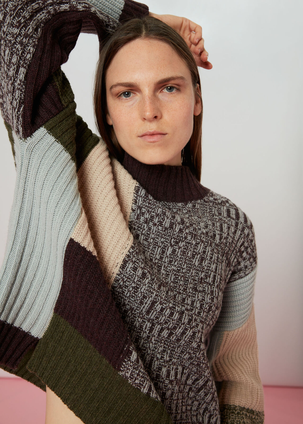 Patchwork Funnel Neck Jumper