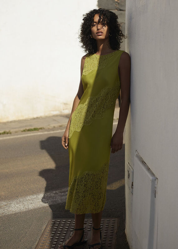 Lime Lace Insert Midi Dress