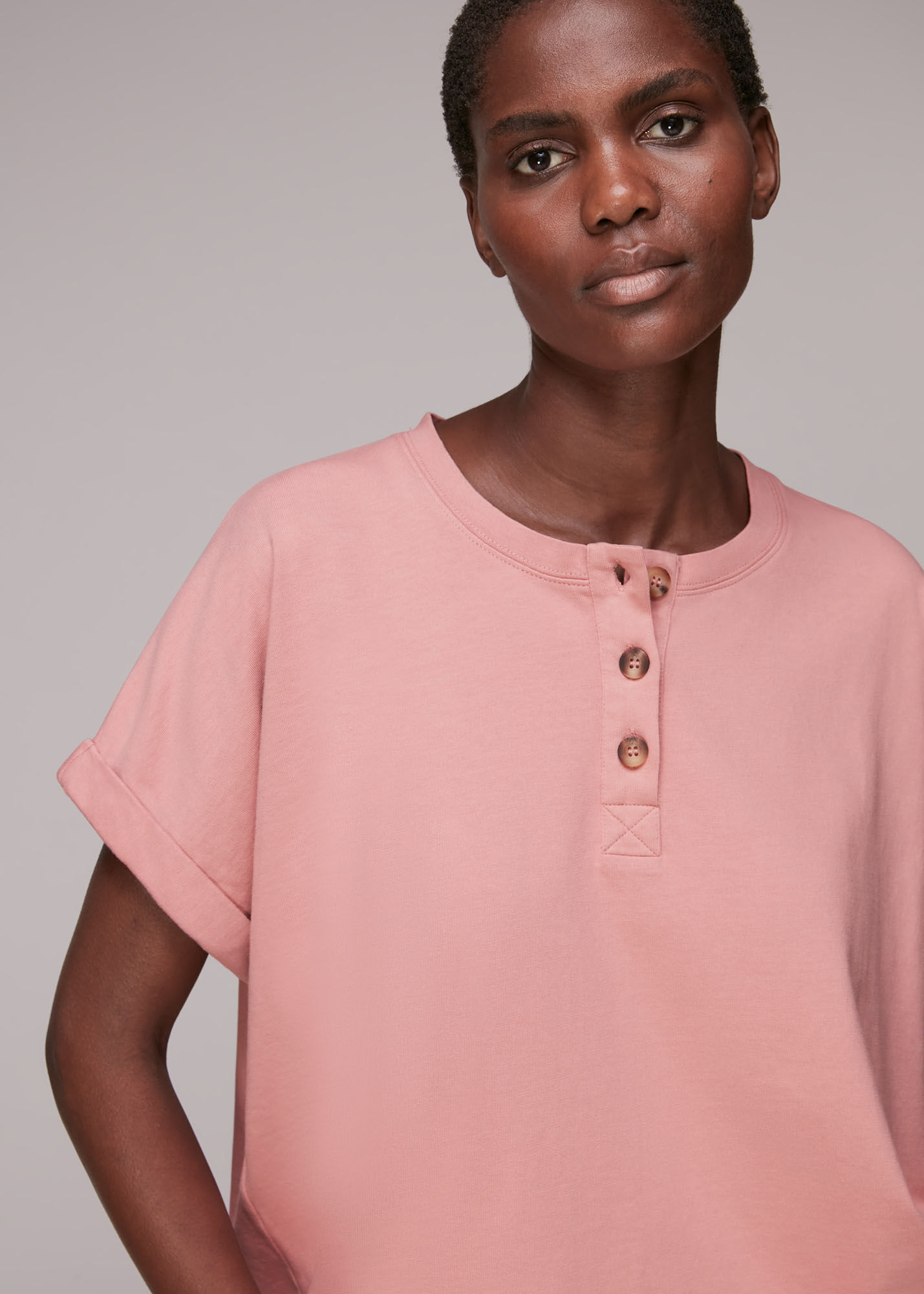 Pink Round Neck Henley Tee WHISTLES Whistles UK