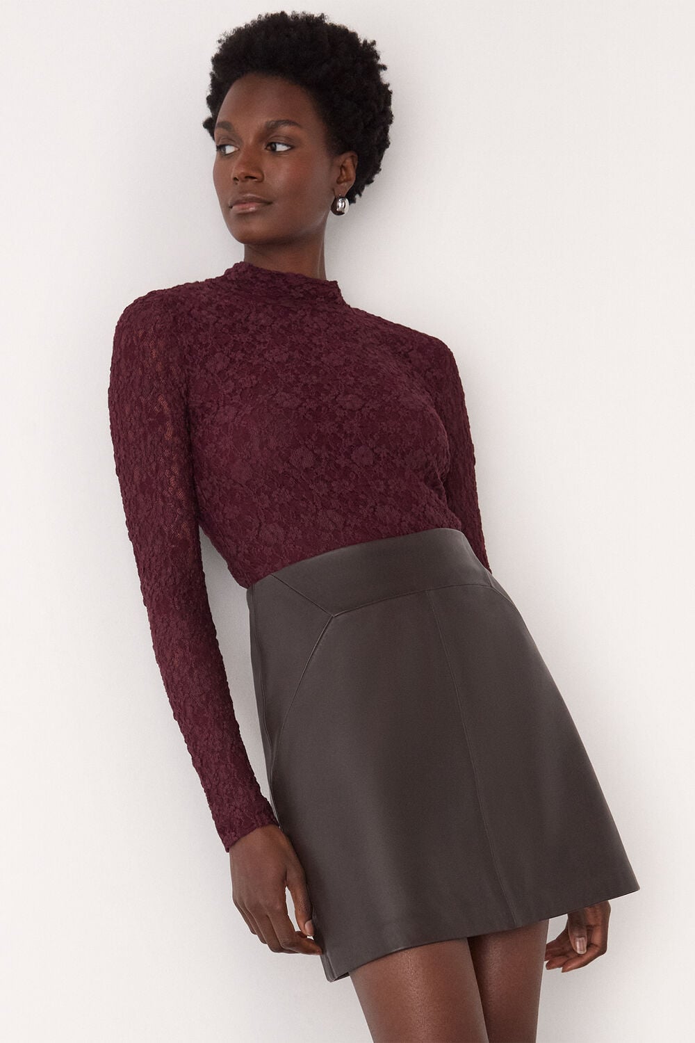 Burgundy Lace Detail High Neck Top