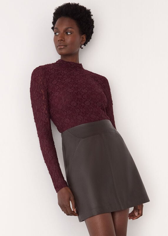 Burgundy Lace Detail High Neck Top