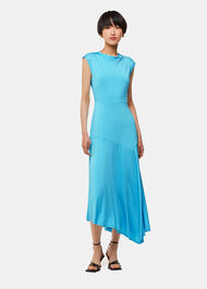 teal asymmetrical dress Whistles Iris Asymmetric Jersey Turquoise Size 6 7XL Time Will Tell Teal Soft Yellow Satin Mermaid Length/Linen:Lined top only