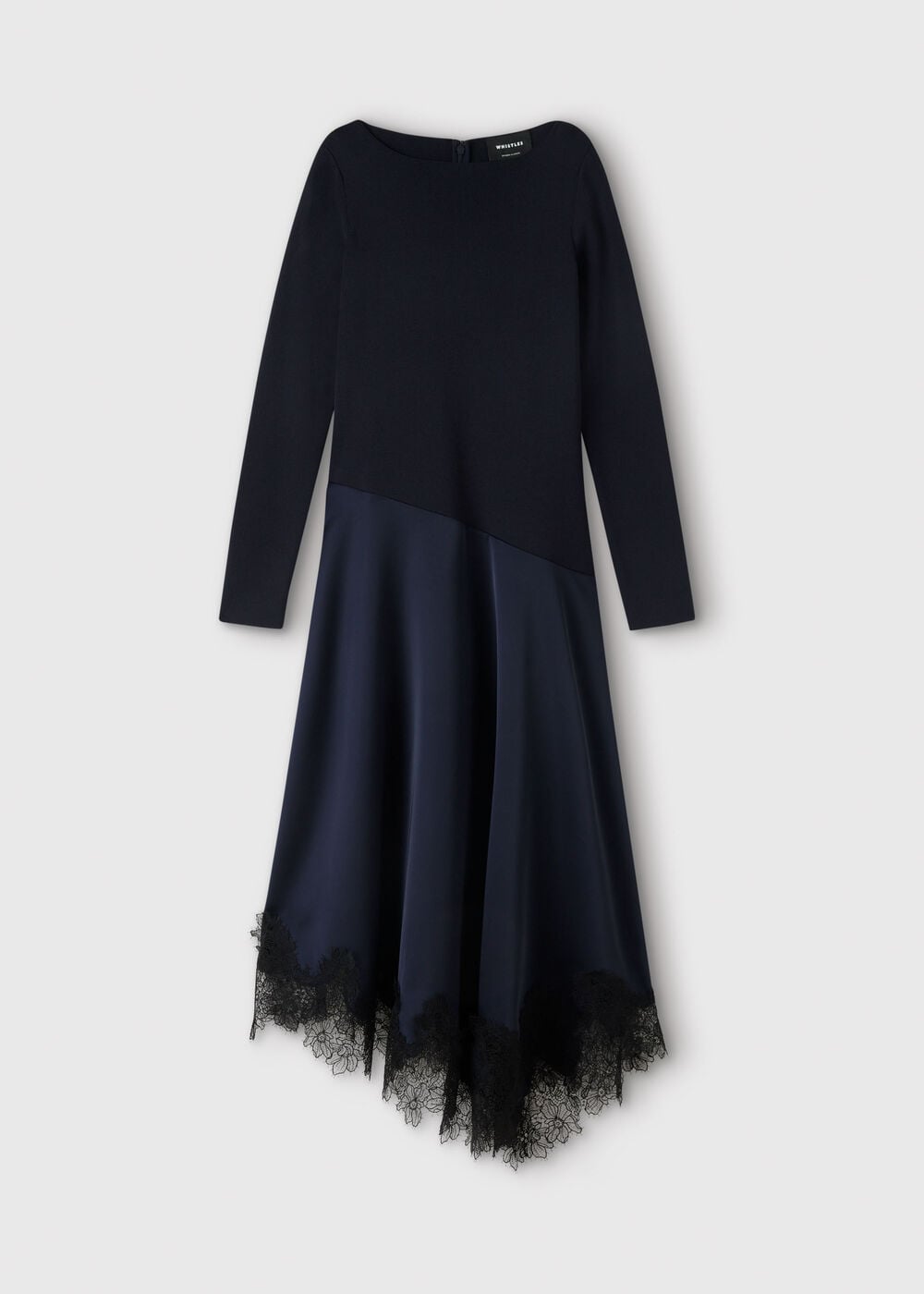 Navy Knit Hybrid Lace Trim Dress