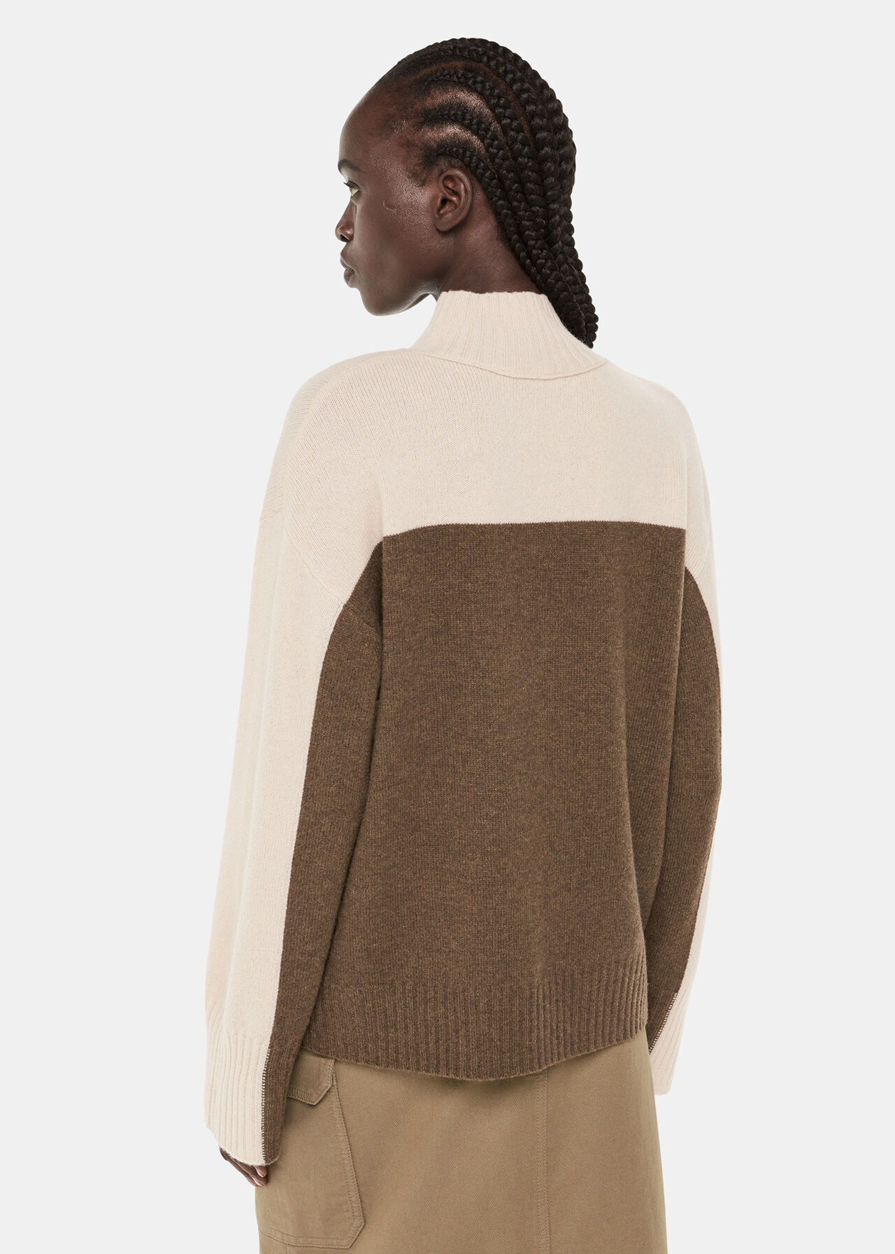 Wool Colour Block Funnel Neck