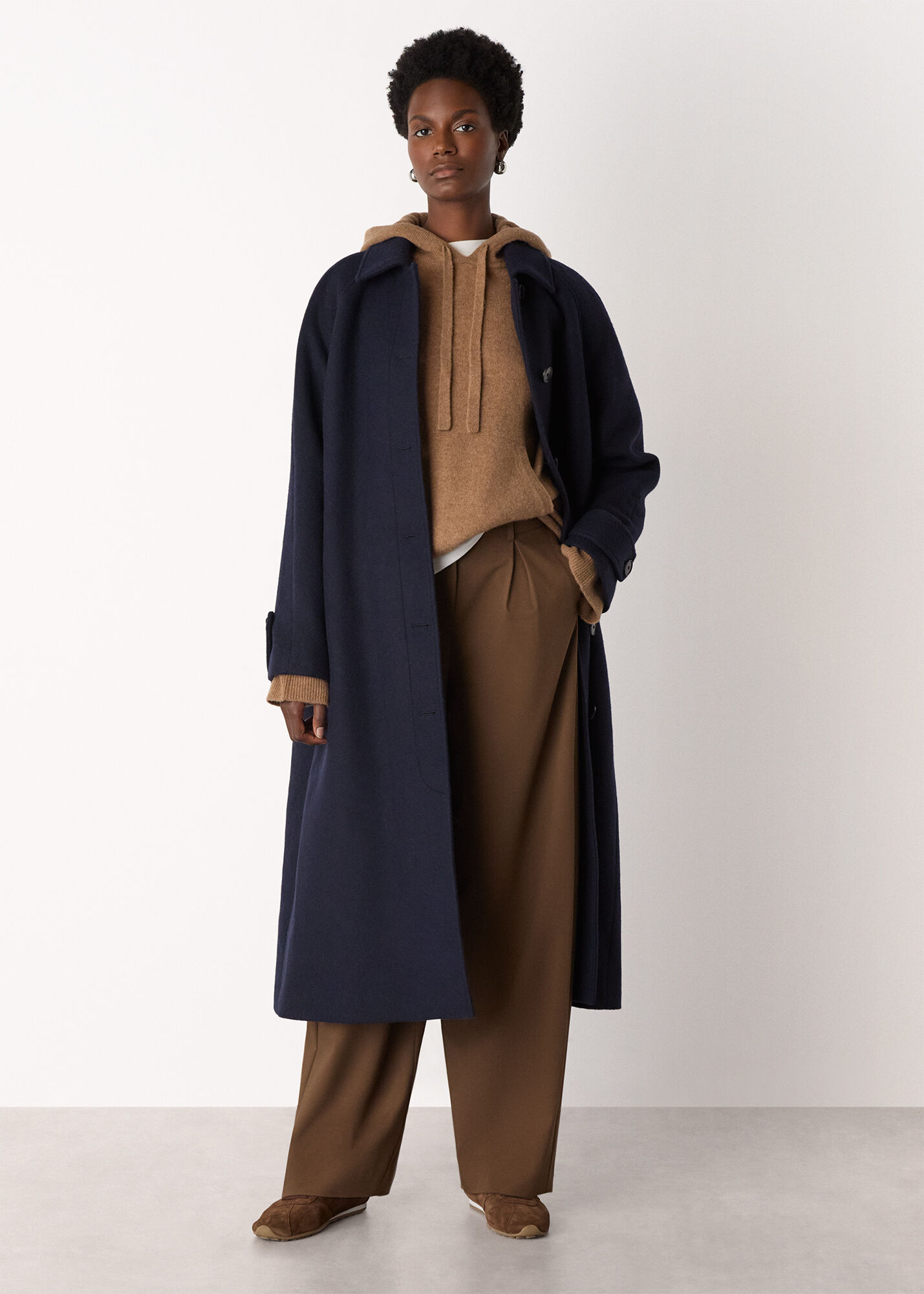 Camel Wool Zip Front Hoodie | WHISTLES | Whistles US |