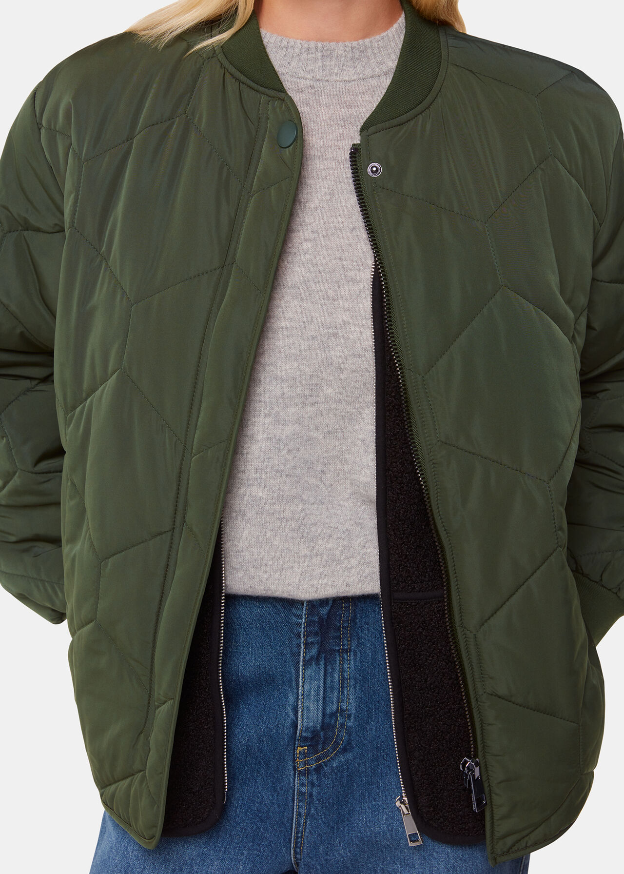 Khaki Ida Short Quilted Coat WHISTLES