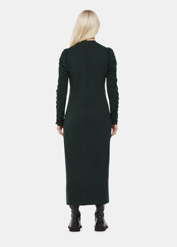 Dark Green Petite Ruched Sleeve Jersey Dress