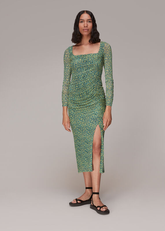 Green Ditsy Sunflower Mesh Dress