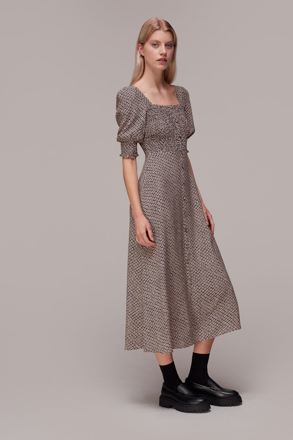 Clover Print Shirred Dress