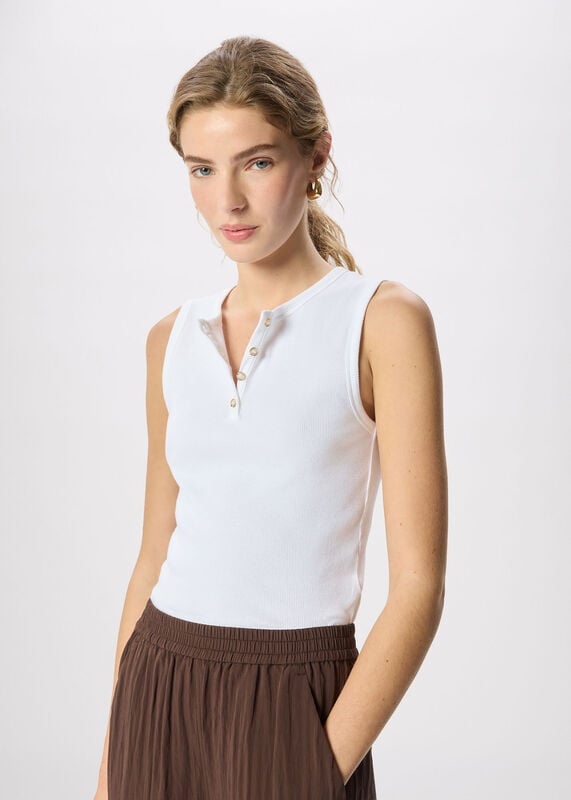 White Henley Button Front Tank