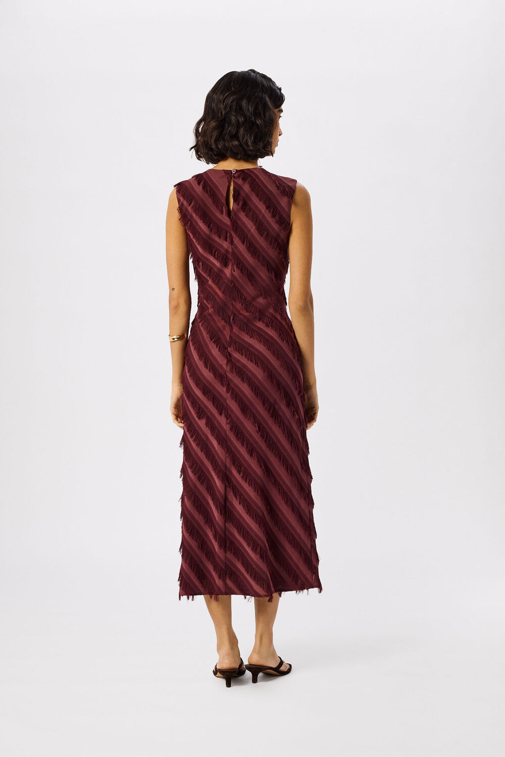 Brown Diagonal Fringe Textured Dress