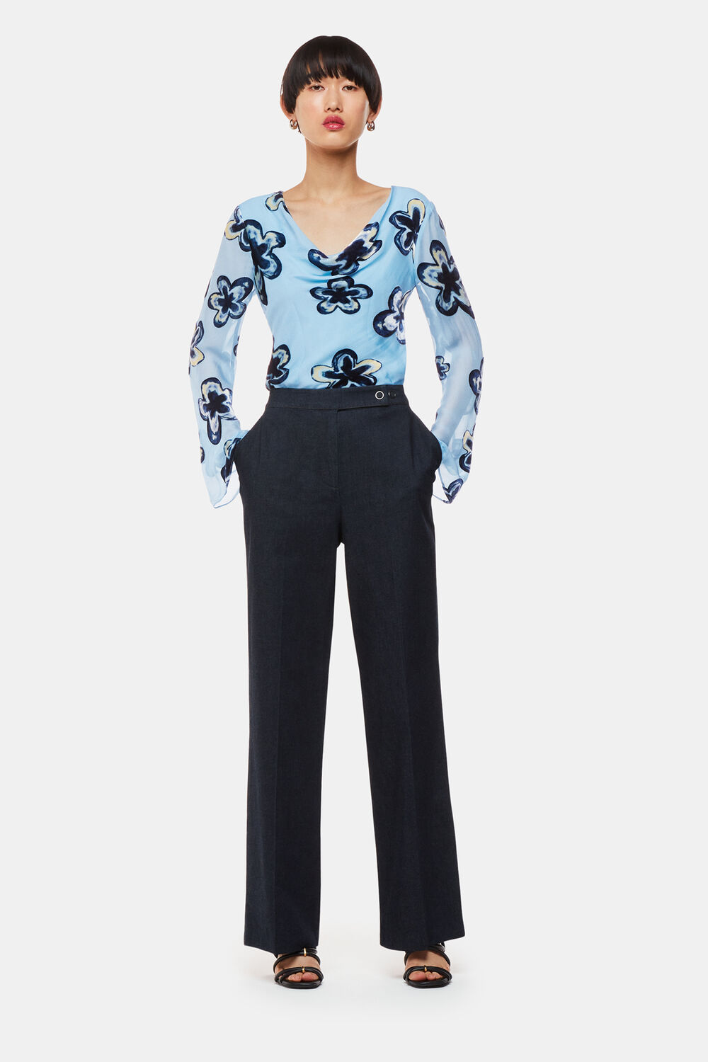 Blue Hazy Floral Velvet Top
