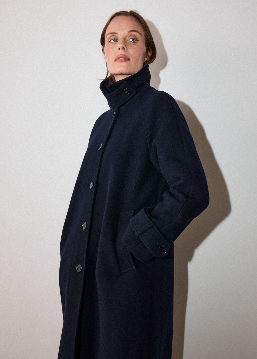 Navy Long Wool Car Coat