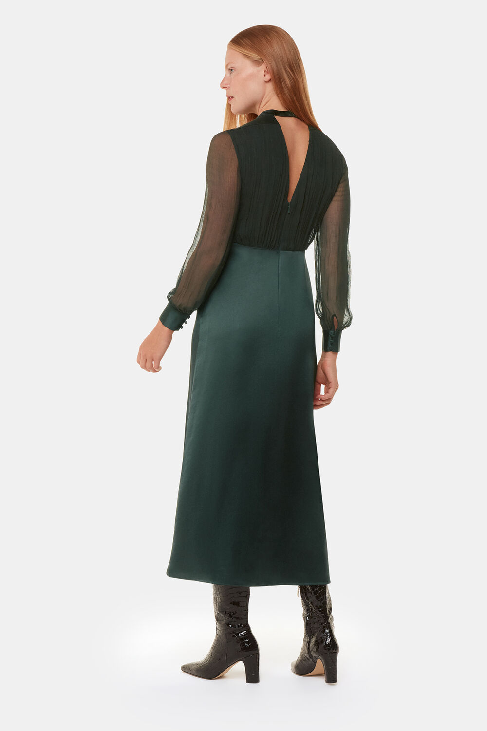 Dark Green Gathered Bodice Maxi Dress