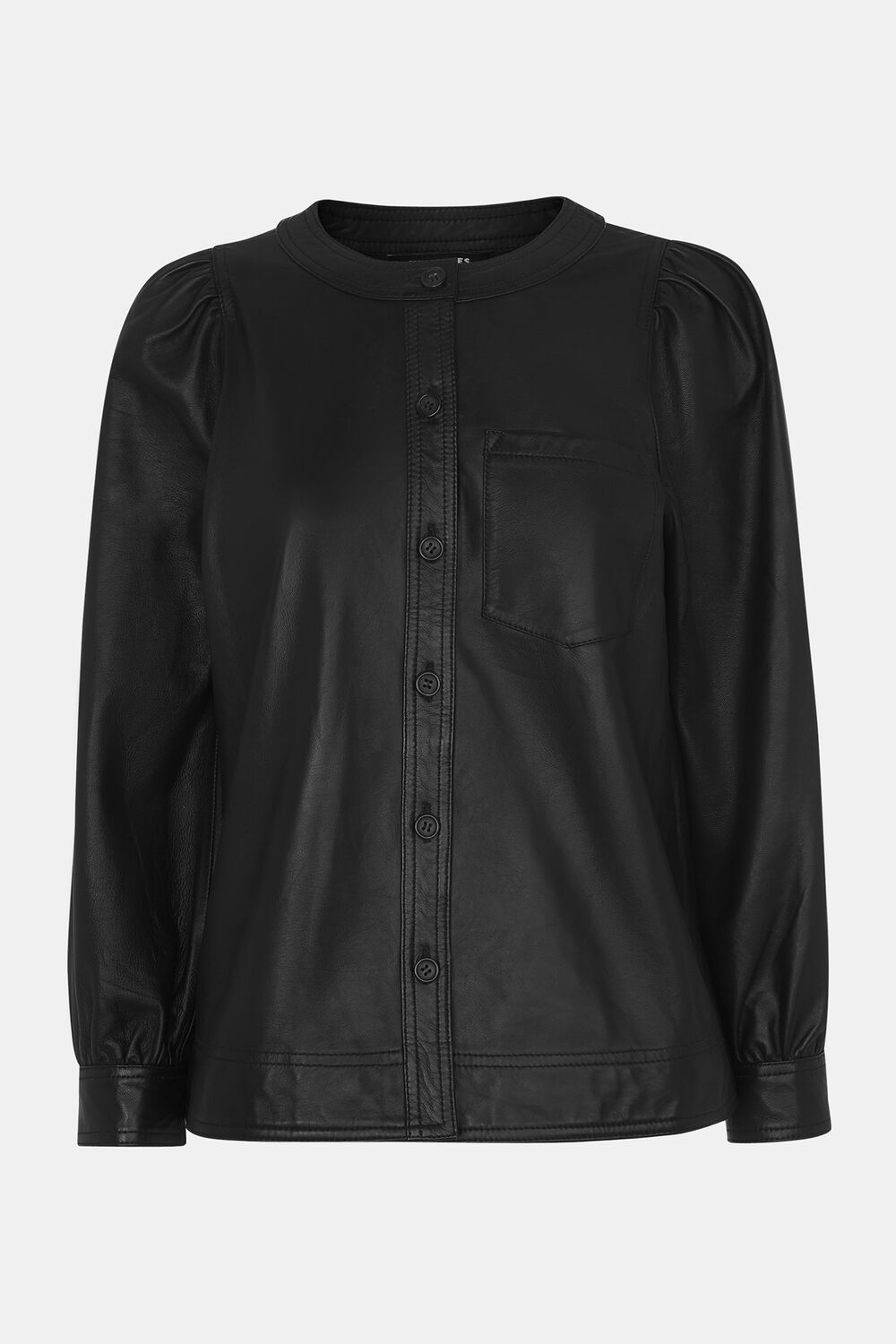 Leather Gathered Sleeve Shirt