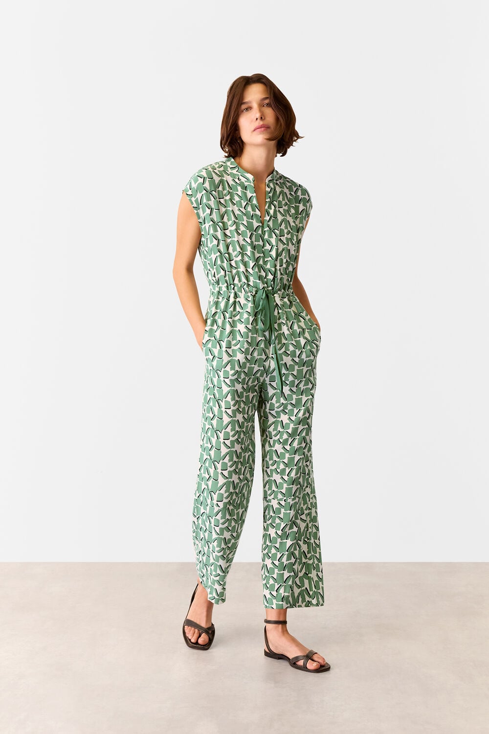 Ivory Abstract Squares Jumpsuit