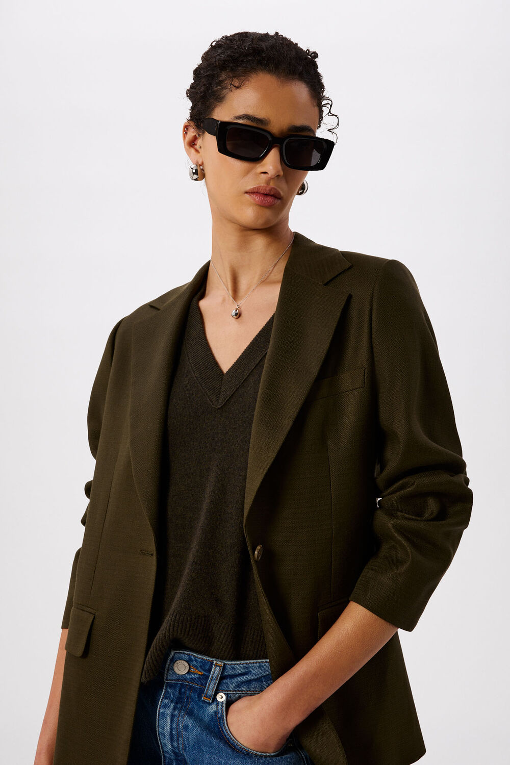 Khaki Relaxed Hopsack Blazer