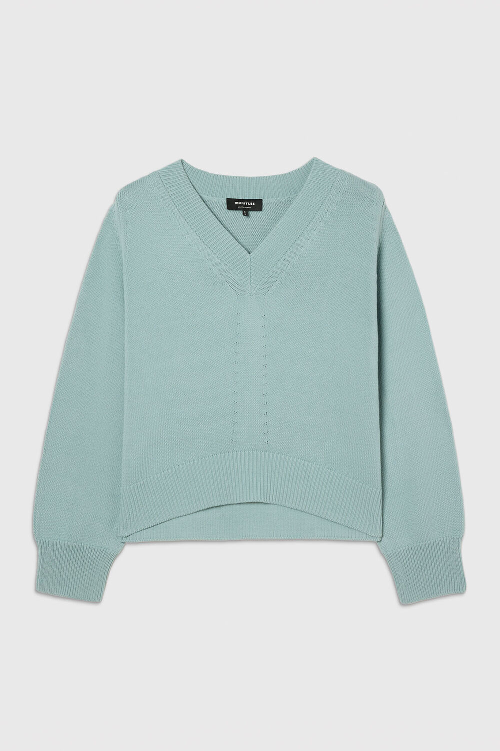 Blue Cotton V Neck Relaxed Knit