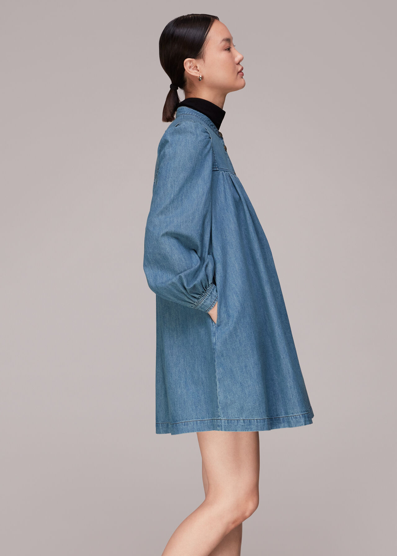 Denim Chambray Denim Trapeze Dress WHISTLES