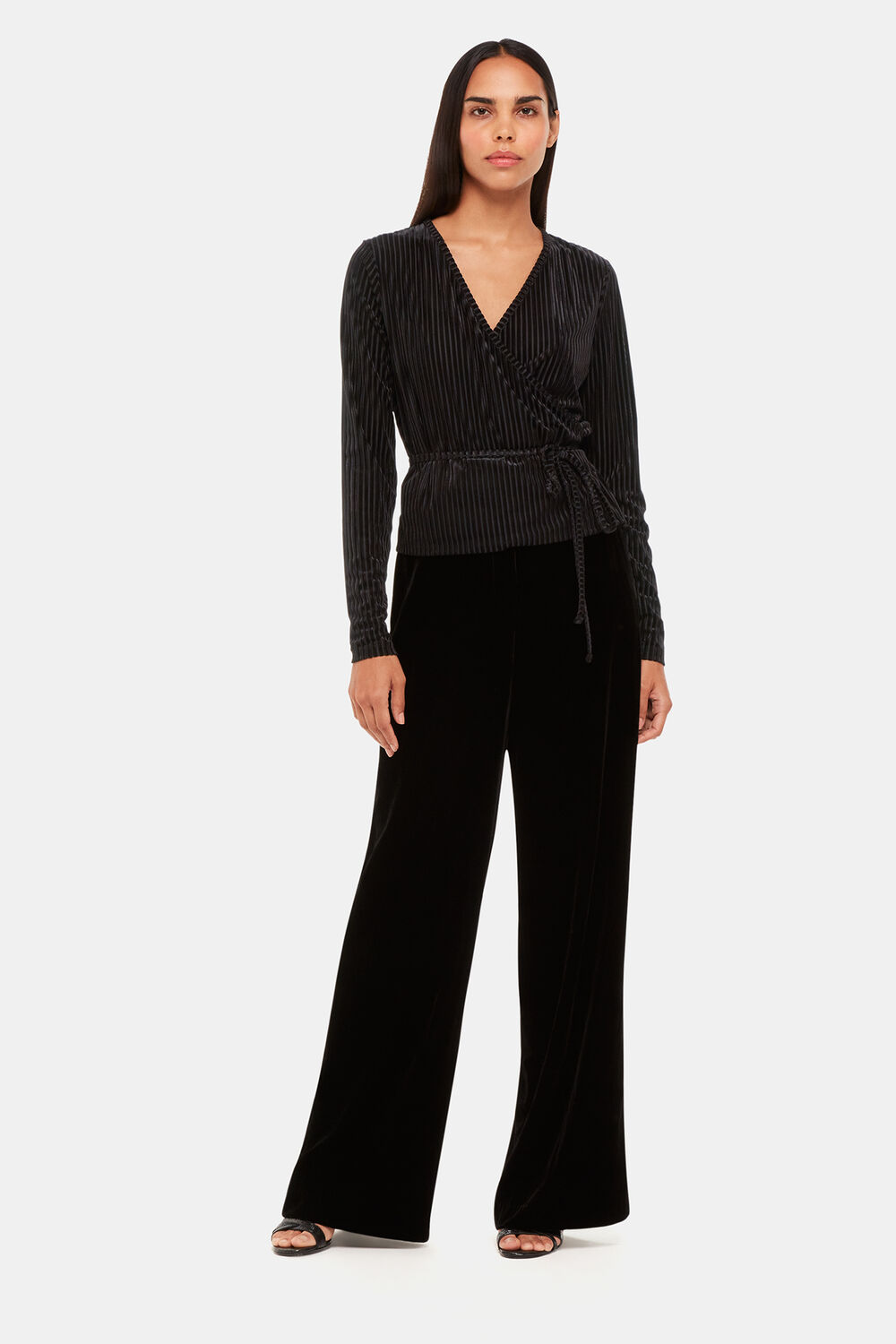 Black Velvet Stripe Wrap Cardigan