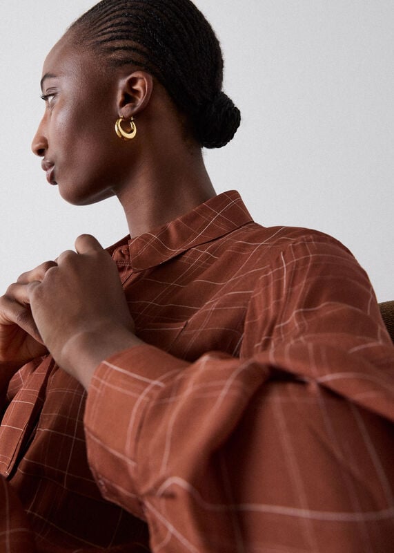Brown Etched Check Sheer Shirt