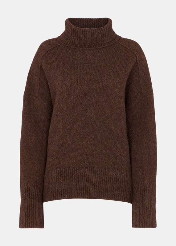 Brown Wool Roll Neck Knit